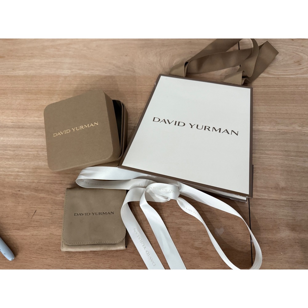 David Yurman Jewelry Packaging Set Gift Bag Box Pouch and Ribbon Tan White